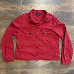 Pendleton Denim Style Red Cotton Spandex Stretch Button Jacket Women Size Large